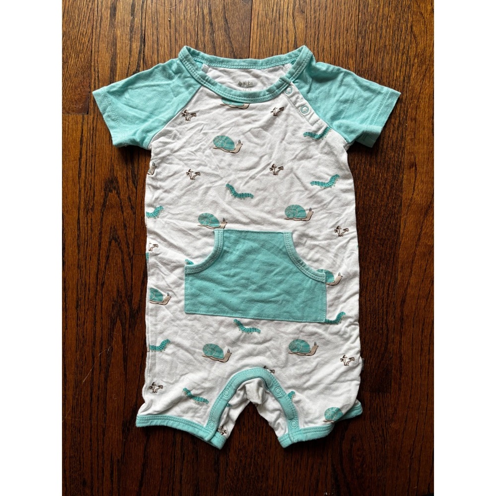 Kyte Baby Snail Caterpillar Bamboo Romper Teal‎ White 12-18 Months Short Sleeve
